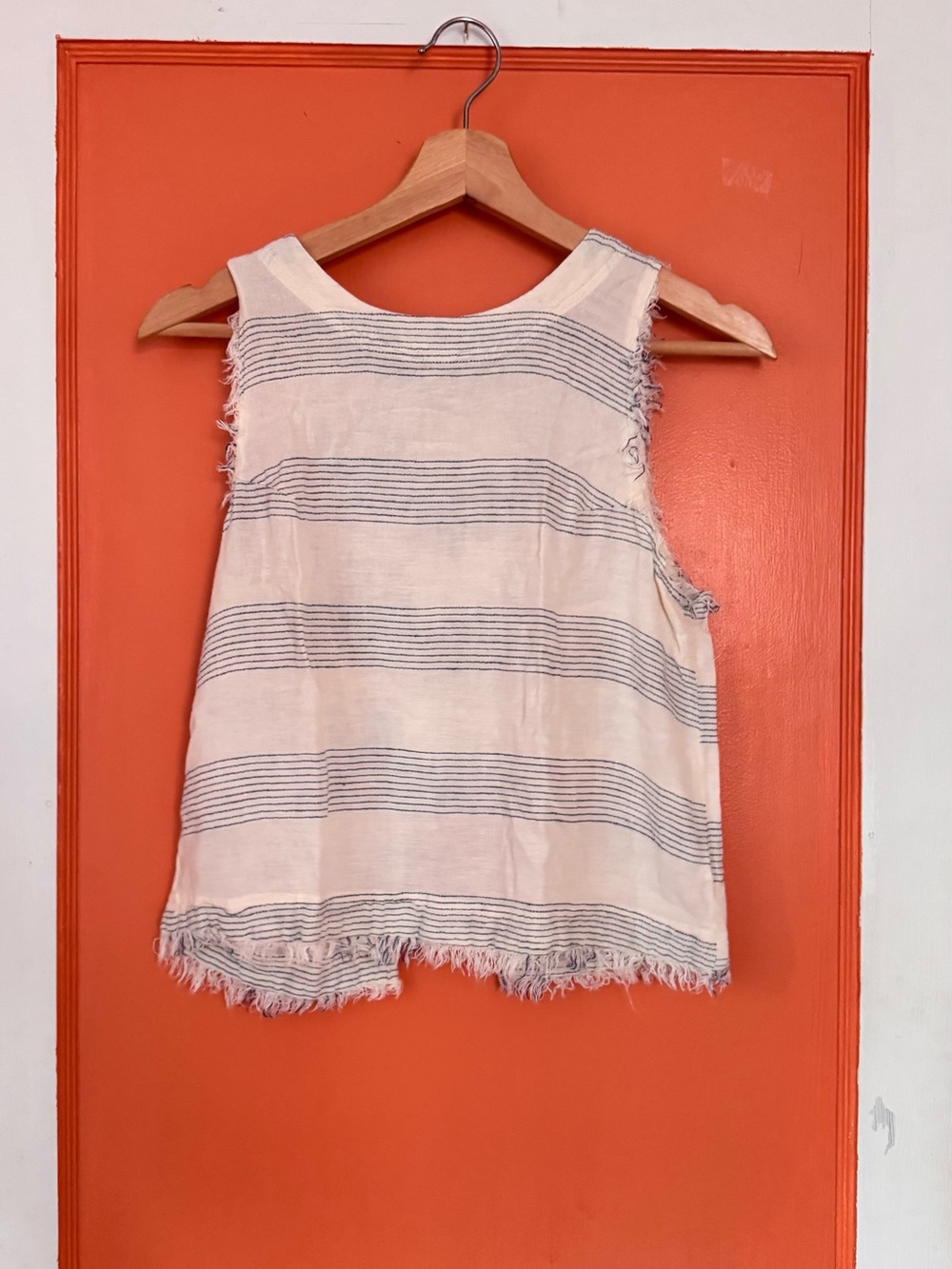 & Other Stories Cream and Black Striped Sleeveless Fringe Top